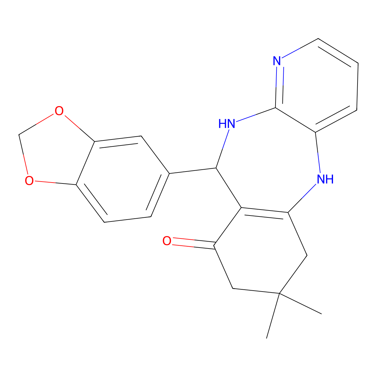 6-(1,3-benzodioxol-5-yl)-9,9-dimethyl-6,8,10,11-tetrahydro-5H-pyrido[3,2-b][1,4]benzodiazepin-7-one molecular structure, CAS 705268-90-2