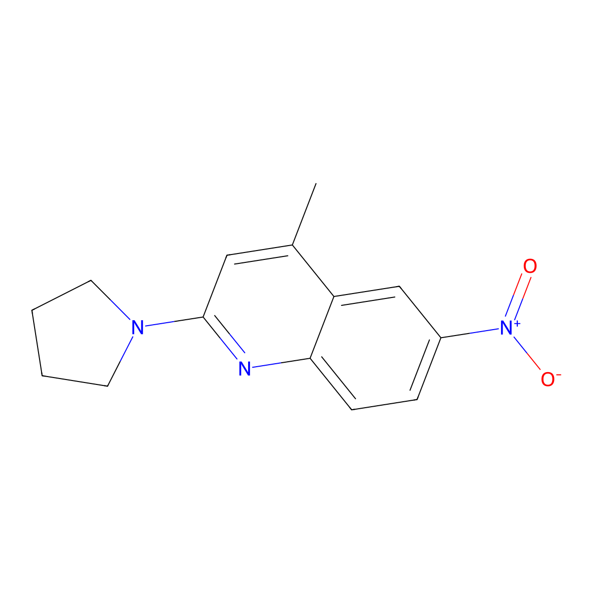 4-Methyl-6-nitro-2-(pyrrolidin-1-yl)quinoline molecular structure, CAS 705271-61-0