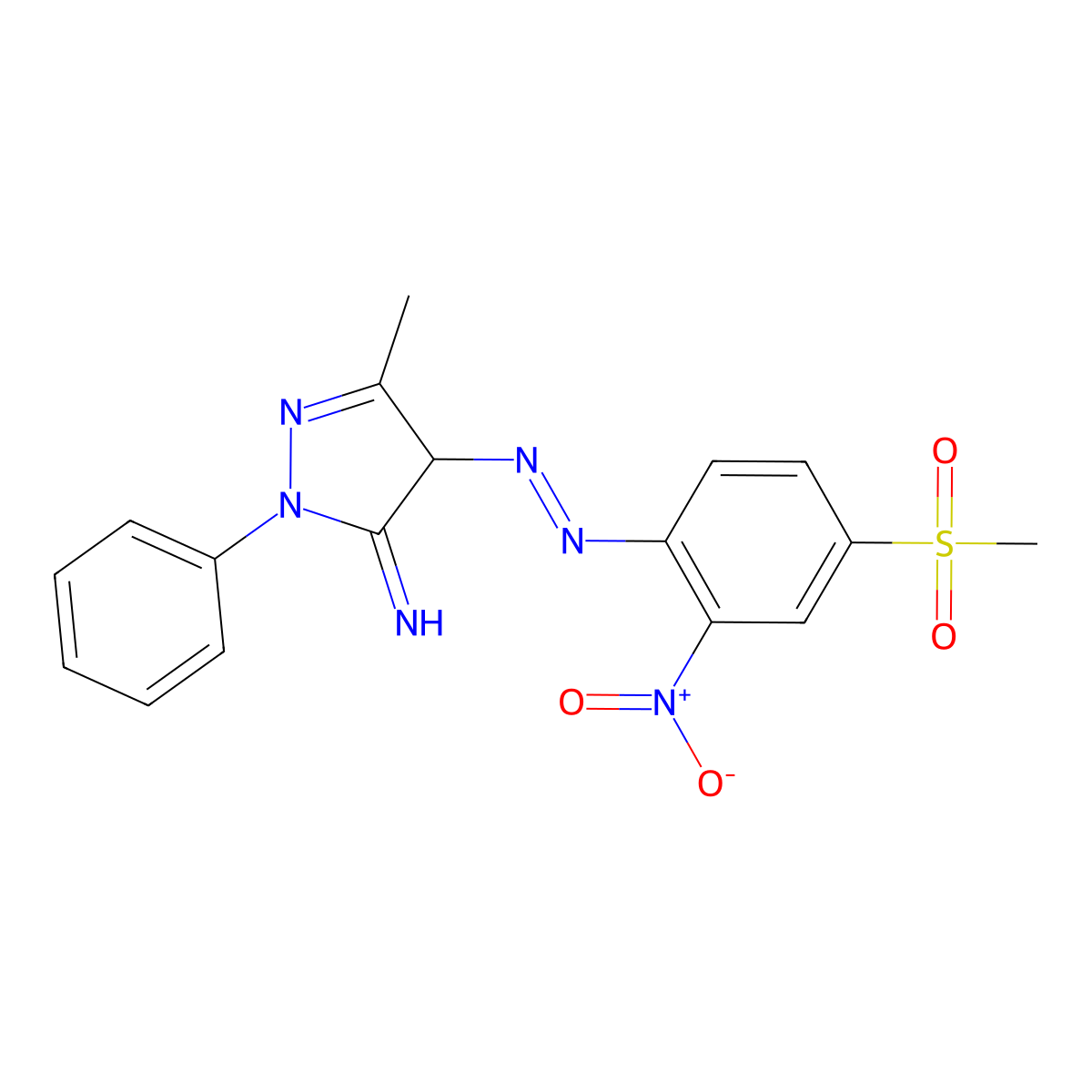 3H-Pyrazol-3-imine, 2,4-dihydro-5-methyl-4-[2-[4-(methylsulfonyl)-2-nitrophenyl]diazenyl]-2-phenyl- molecular structure, CAS 70528-91-5