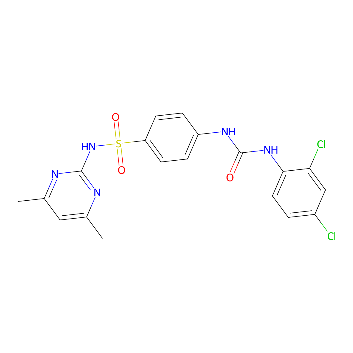 4-(3-(2,4-Dichlorophenyl)ureido)-N-(4,6-dimethylpyrimidin-2-yl)benzenesulfonamide molecular structure, CAS 705286-38-0