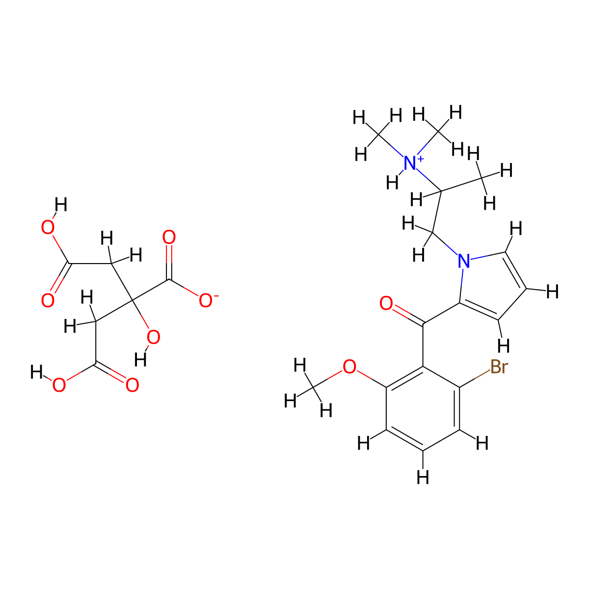 Ketone, 5-bromo-2-methoxyphenyl 1-(2-(dimethylamino)propyl)pyrrol-2-yl, citrate molecular structure, CAS 7054-85-5