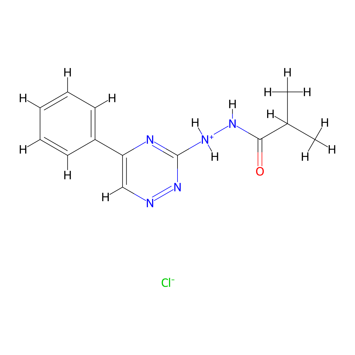 2-Methyl-N-(5-phenyl-1,2,4-triazin-3-yl)propanehydrazonic acid--hydrogen chloride (1/1) molecular structure, CAS 70551-91-6
