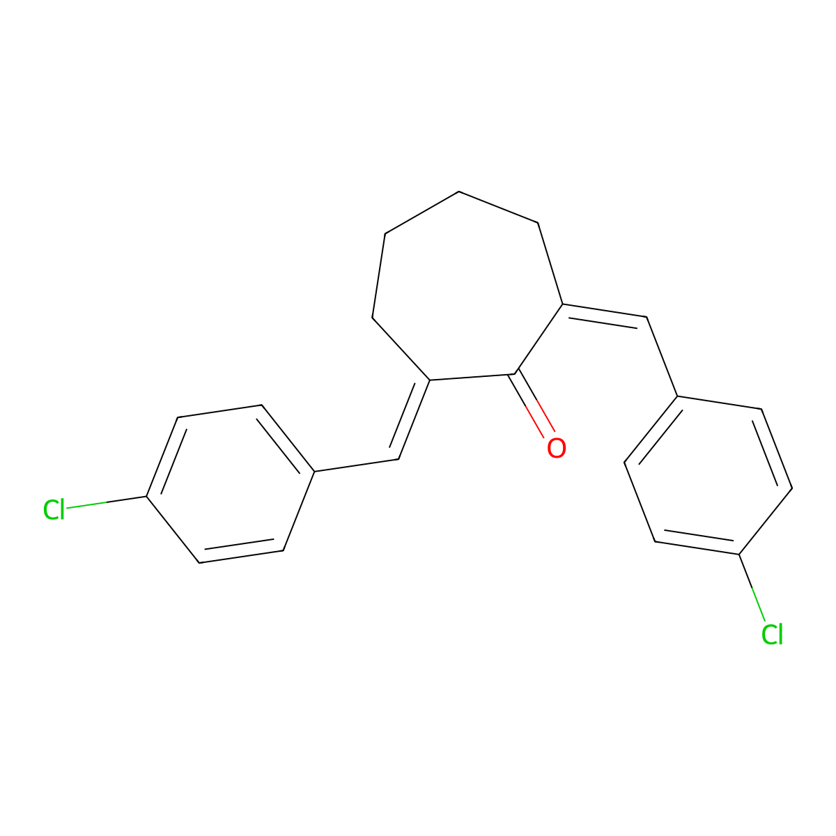 Cycloheptanone, 2,7-bis[(4-chlorophenyl)methylene]- molecular structure, CAS 70552-81-7