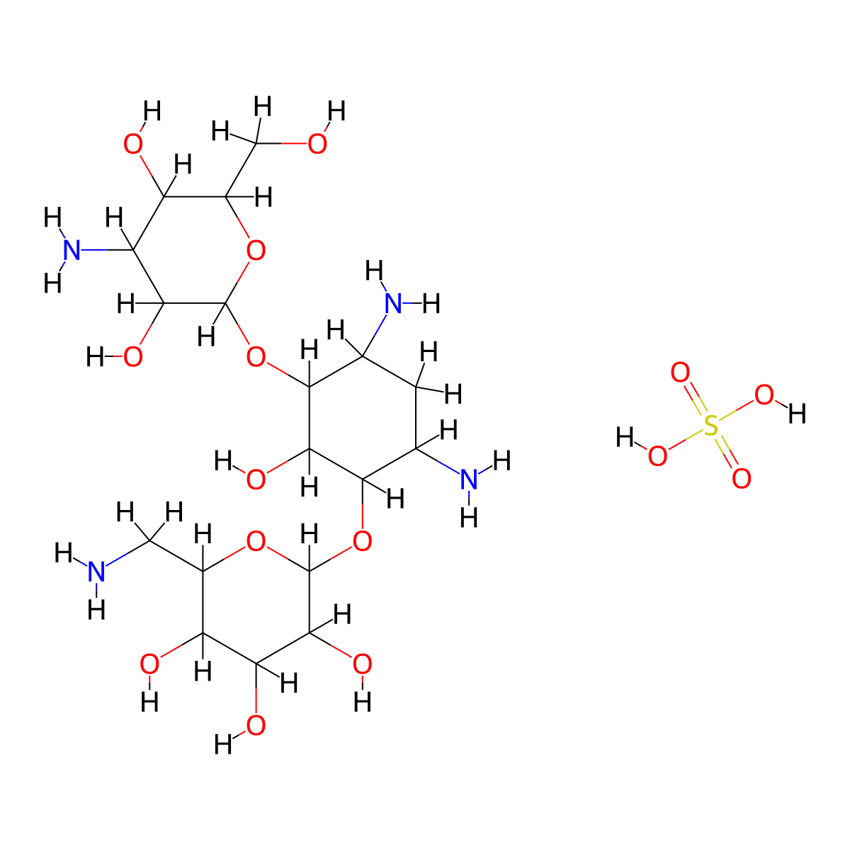 Kanamycin sulfate mixture OF components A,B and C molecular structure, CAS 70560-51-9