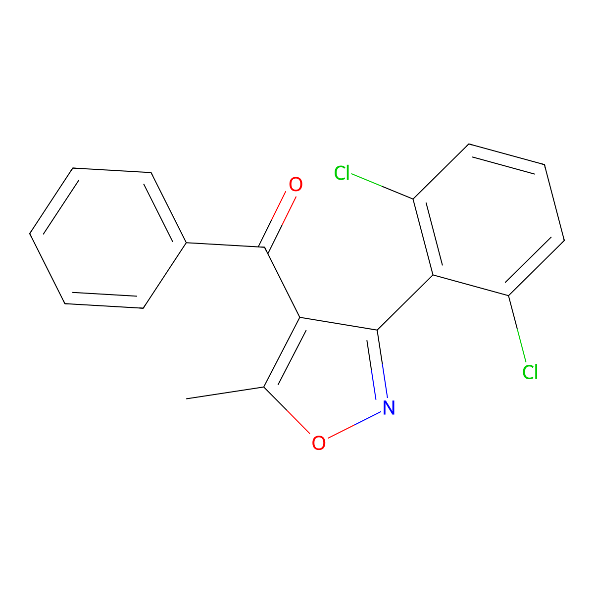 Methanone, (3-(2,6-dichlorophenyl)-5-methyl-4-isoxazolyl)phenyl- molecular structure, CAS 70565-24-1
