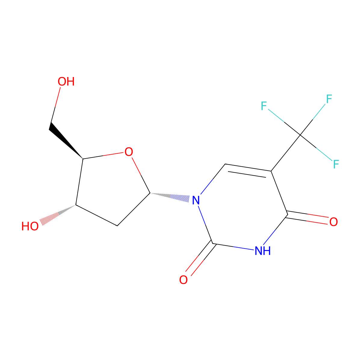 1-((2S,4S,5R)-4-Hydroxy-5-(hydroxymethyl)tetrahydrofuran-2-yl)-5-(trifluoromethyl)pyrimidine-2,4(1H,3H)-dione molecular structure, CAS 7057-42-3