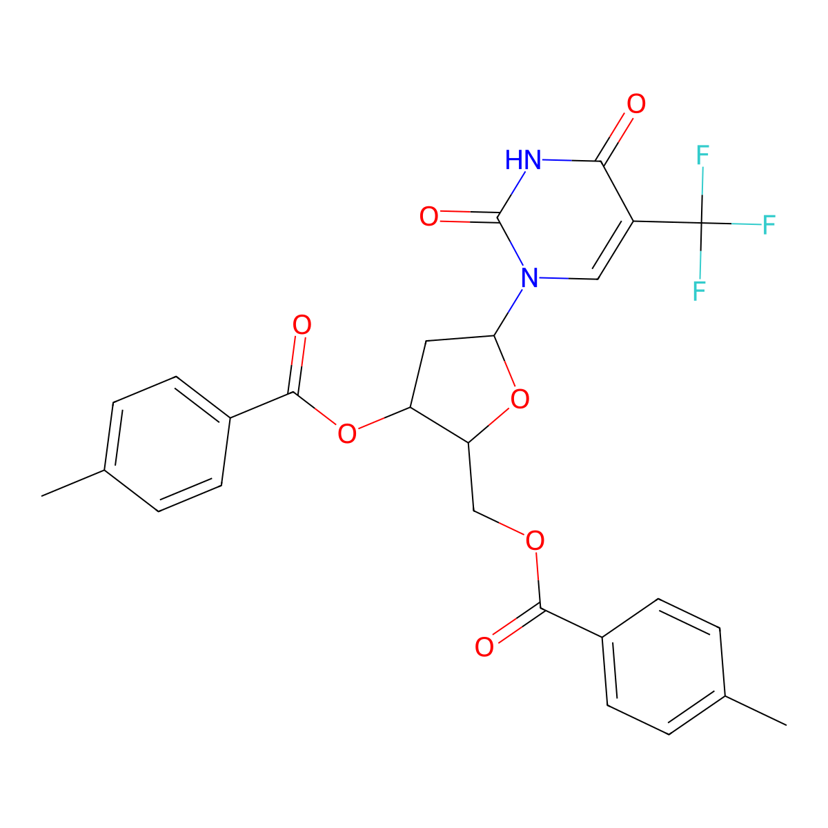 [5-[2,4-Dioxo-5-(trifluoromethyl)pyrimidin-1-yl]-3-(4-methylbenzoyl)oxyoxolan-2-yl]methyl 4-methylbenzoate molecular structure, CAS 7057-46-7