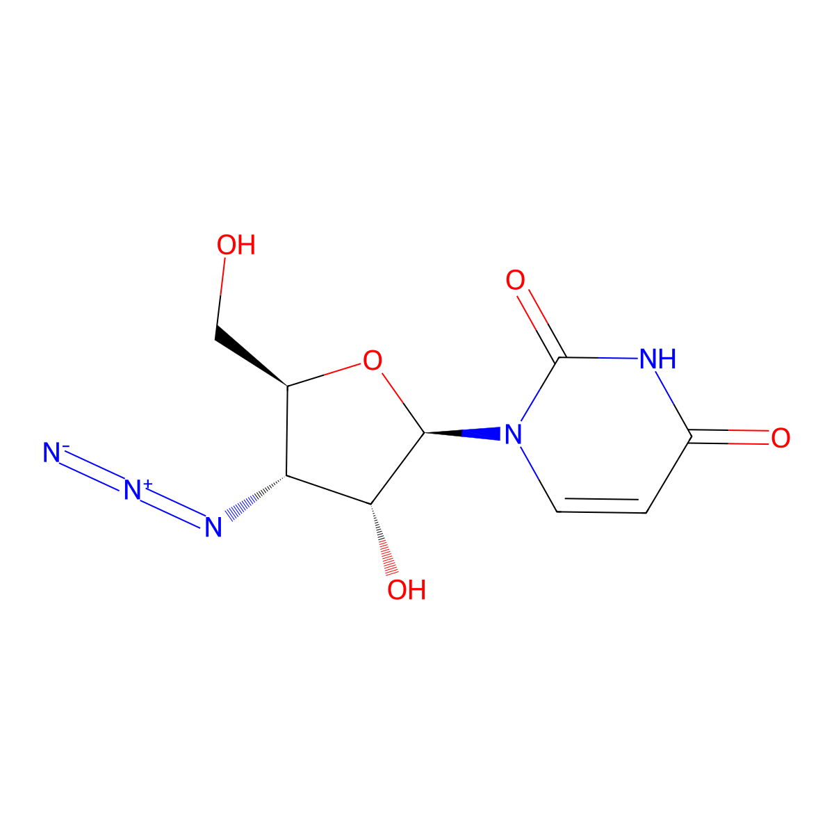 Uridine, 3'-azido-3'-deoxy- molecular structure, CAS 70580-88-0