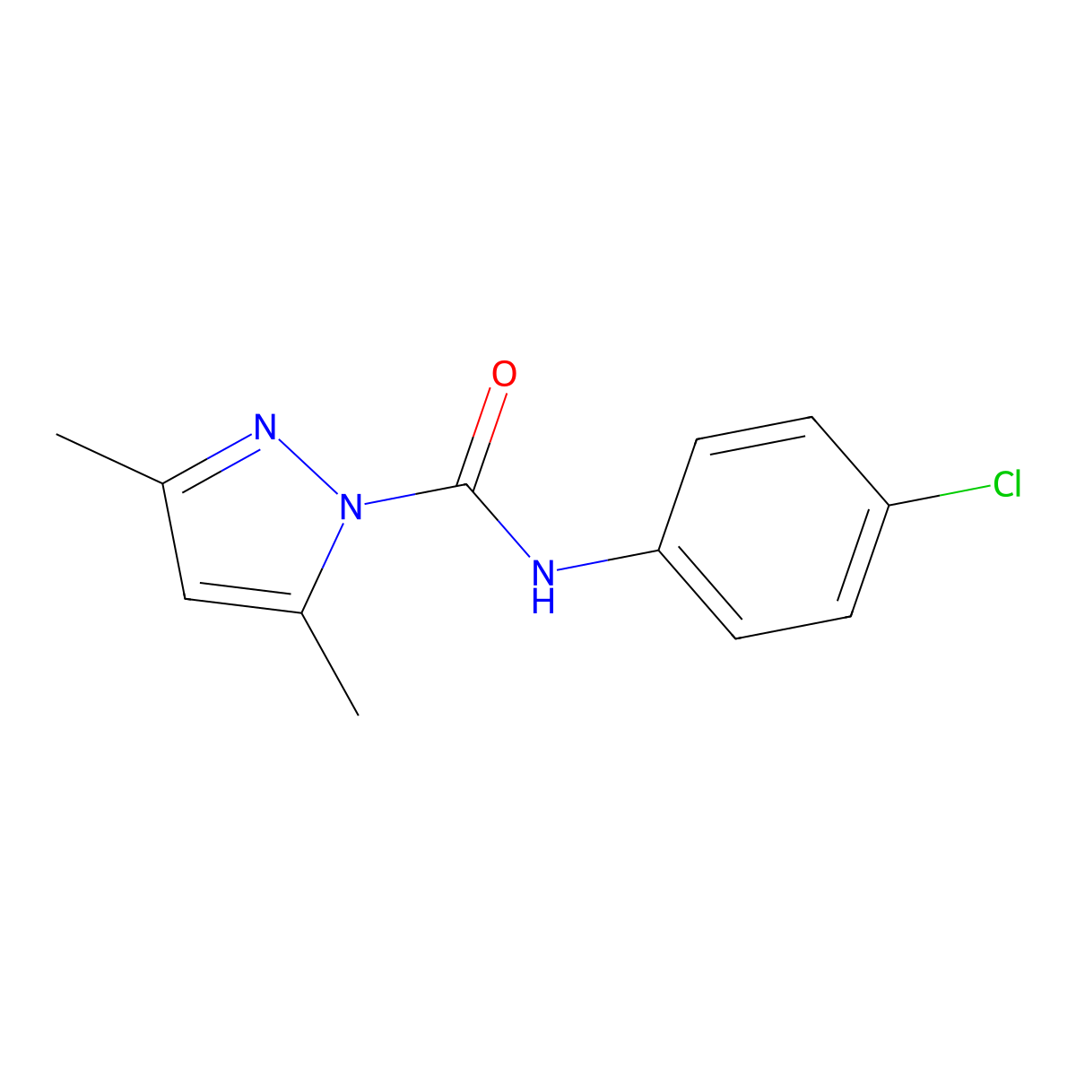 1H-Pyrazole-1-carboxamide, N-(4-chlorophenyl)-3,5-dimethyl- molecular structure, CAS 70584-44-0