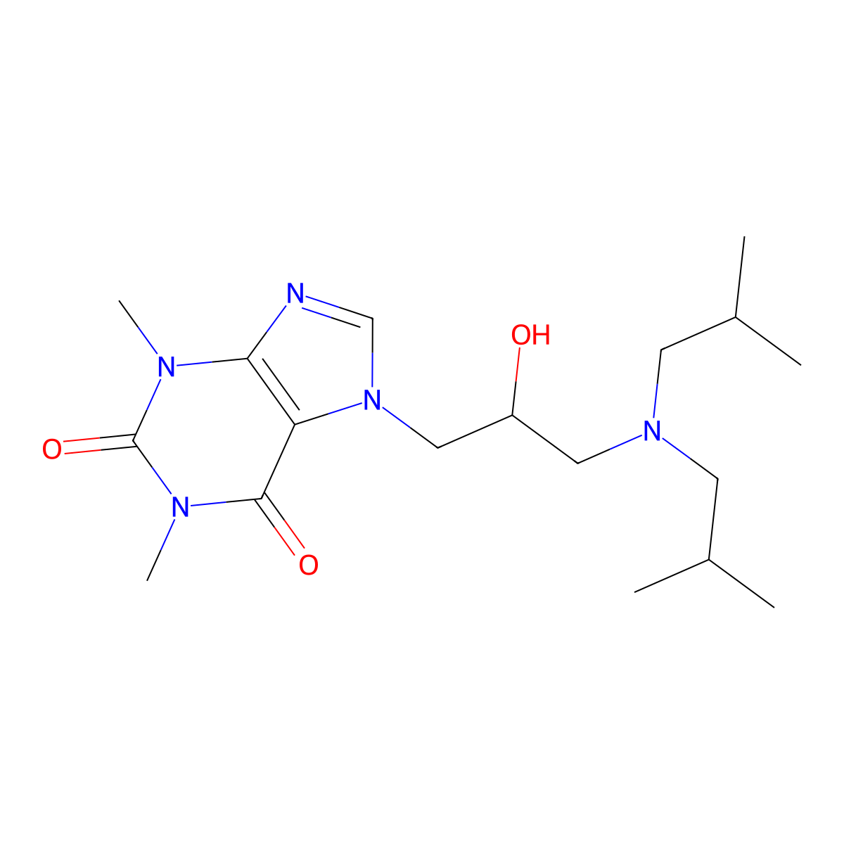 7-[3-[Bis(2-methylpropyl)amino]-2-hydroxypropyl]-3,7-dihydro-1,3-dimethyl-1H-purine-2,6-dione molecular structure, CAS 7059-75-8