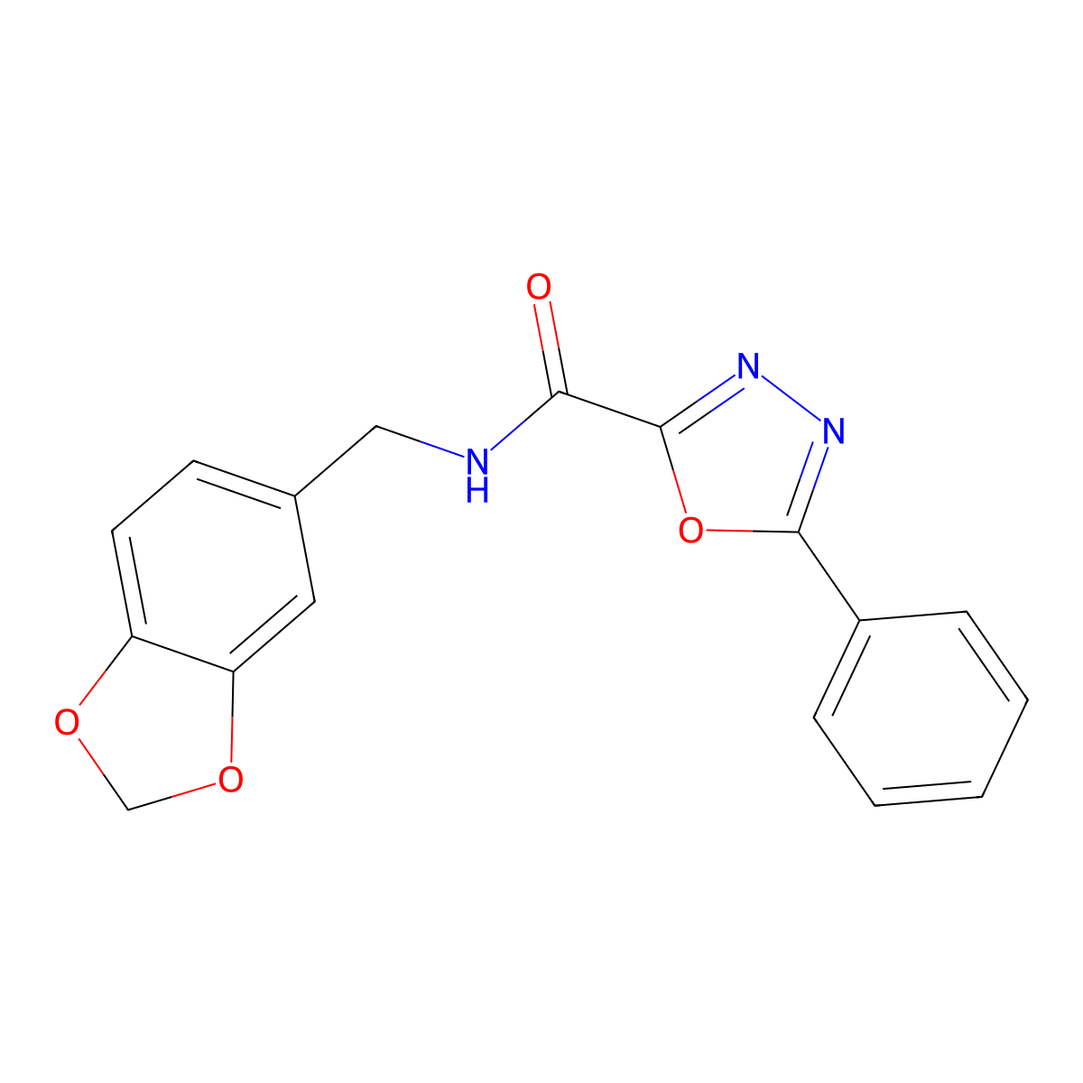 N-(1,3-benzodioxol-5-ylmethyl)-5-phenyl-1,3,4-oxadiazole-2-carboxamide molecular structure, CAS 705925-46-8