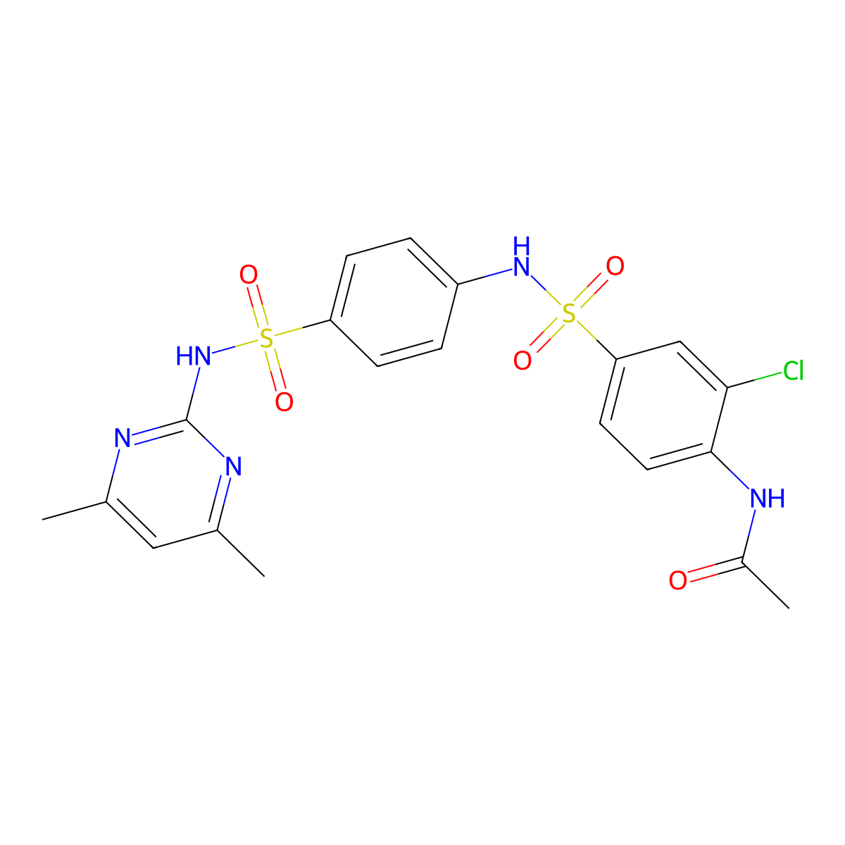 N-(2-Chloro-4-(N-(4-(N-(4,6-dimethylpyrimidin-2-yl)sulfamoyl)phenyl)sulfamoyl)phenyl)acetamide molecular structure, CAS 705925-70-8