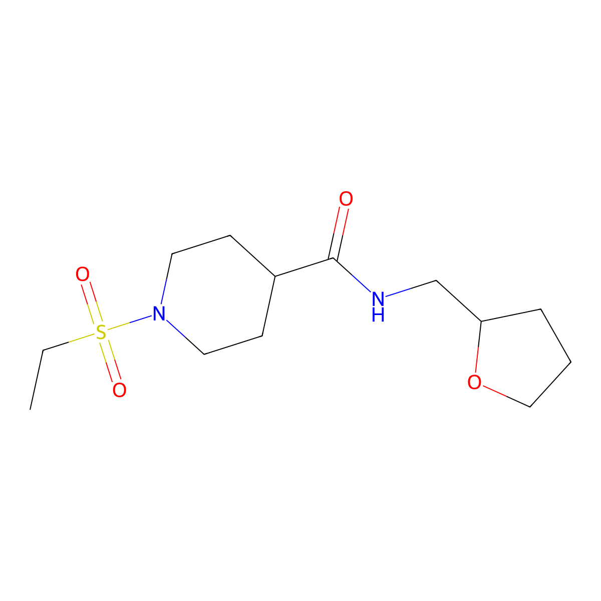 1-(ethylsulfonyl)-N-(tetrahydrofuran-2-ylmethyl)piperidine-4-carboxamide molecular structure, CAS 705958-80-1
