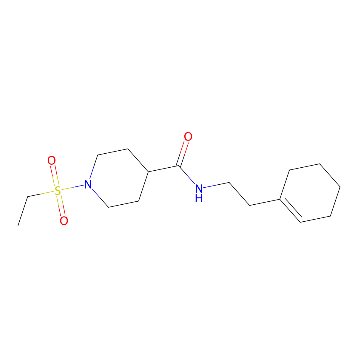 N-[2-(cyclohexen-1-yl)ethyl]-1-ethylsulfonylpiperidine-4-carboxamide molecular structure, CAS 705958-87-8