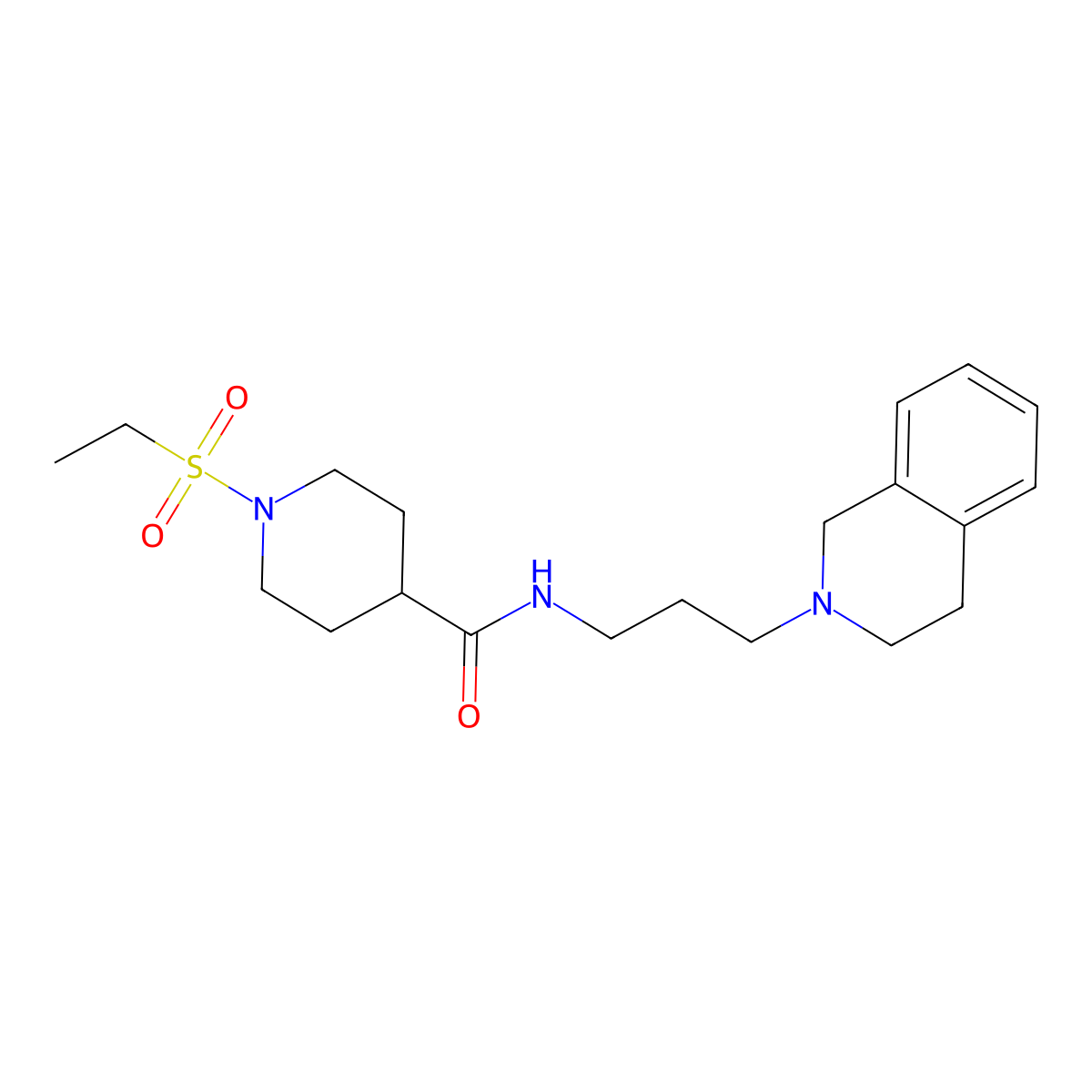 N-[3-(3,4-dihydro-1H-isoquinolin-2-yl)propyl]-1-ethylsulfonylpiperidine-4-carboxamide molecular structure, CAS 705959-59-7