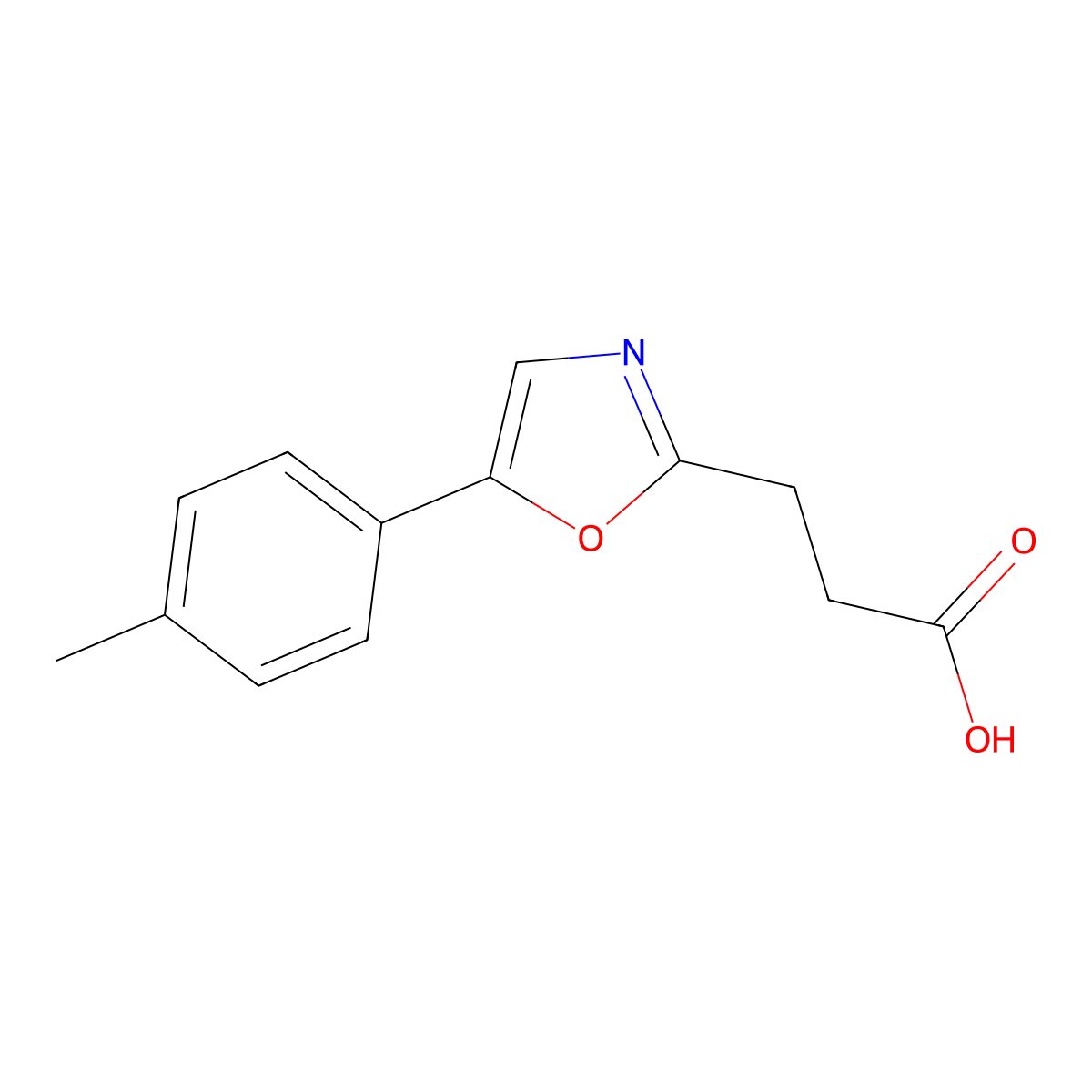 3-(5-(4-Methylphenyl)-1,3-oxazol-2-yl)propanoic acid molecular structure, CAS 705962-58-9