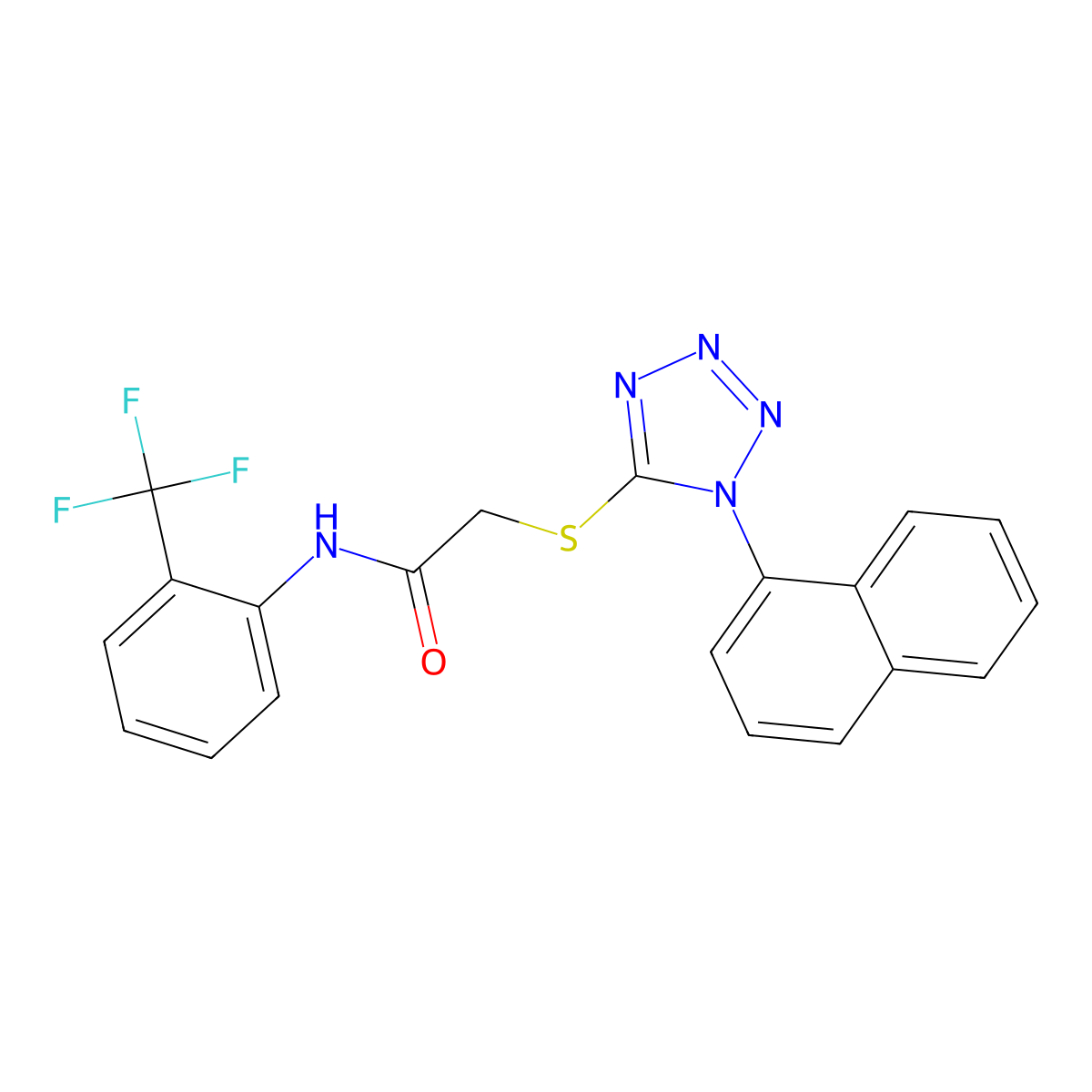 2-(1-naphthalen-1-yltetrazol-5-yl)sulfanyl-N-[2-(trifluoromethyl)phenyl]acetamide molecular structure, CAS 705969-72-8