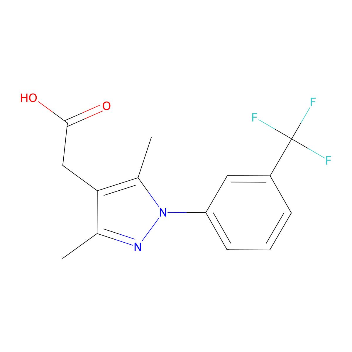 2-{3,5-dimethyl-1-[3-(trifluoromethyl)phenyl]-1H-pyrazol-4-yl}acetic acid molecular structure, CAS 70597-87-4