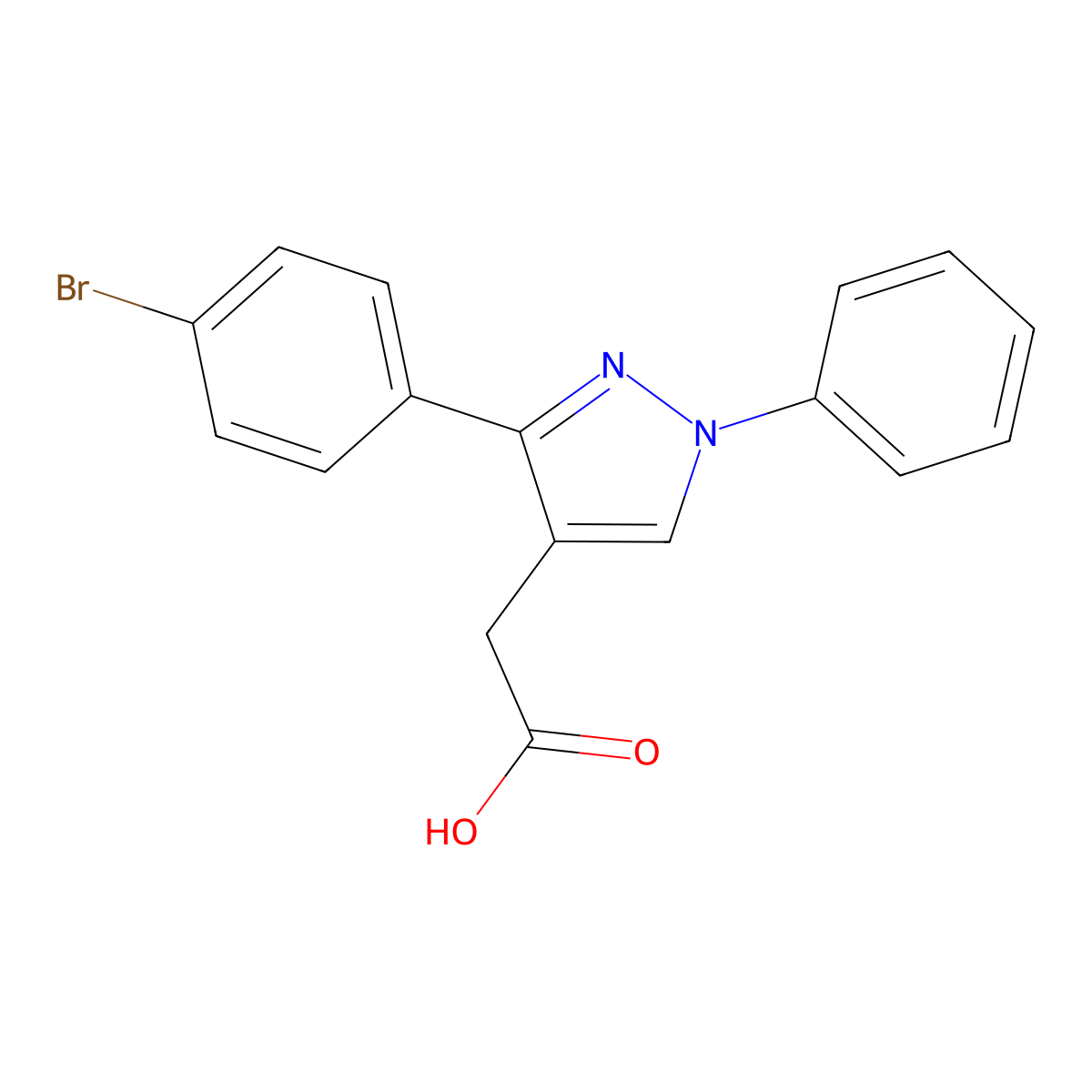 2-(3-(4-bromophenyl)-1-phenyl-1H-pyrazol-4-yl)acetic acid molecular structure, CAS 70598-12-8