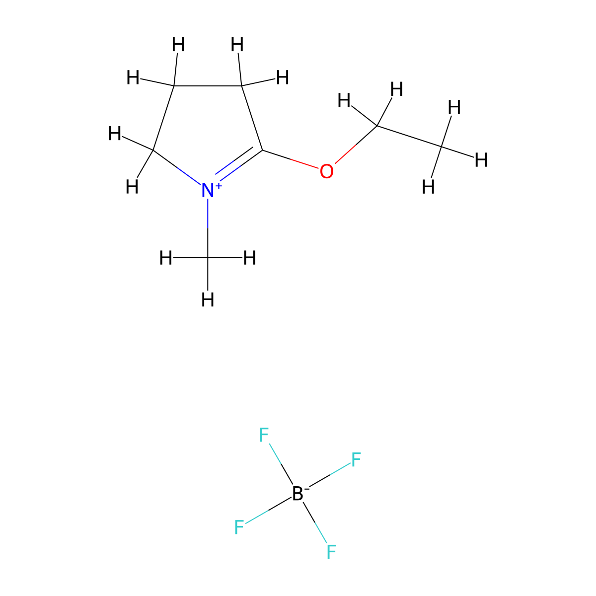 2-Pyrrolidinylium, 2-ethoxy-1-methyl-, tetrafluoroborate(1-) molecular structure, CAS 706-50-3