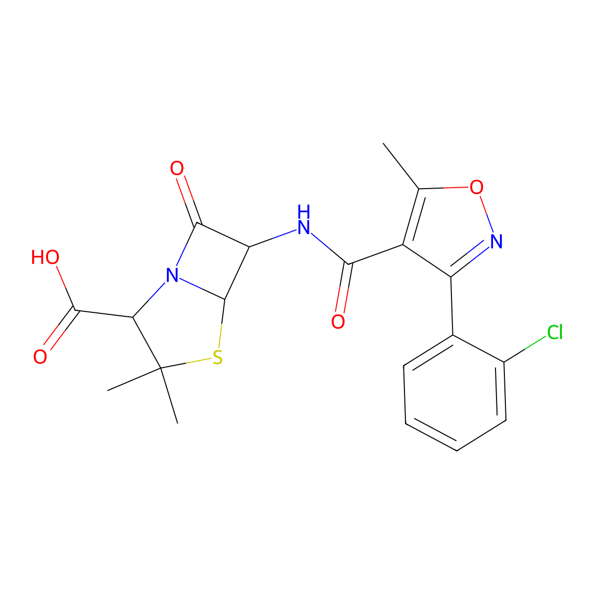 6-{[3-(2-Chlorophenyl)-5-methyl-1,2-oxazole-4-carbonyl]amino}-3,3-dimethyl-7-oxo-4-thia-1-azabicyclo[3.2.0]heptane-2-carboxylic acid molecular structure, CAS 7060-81-3