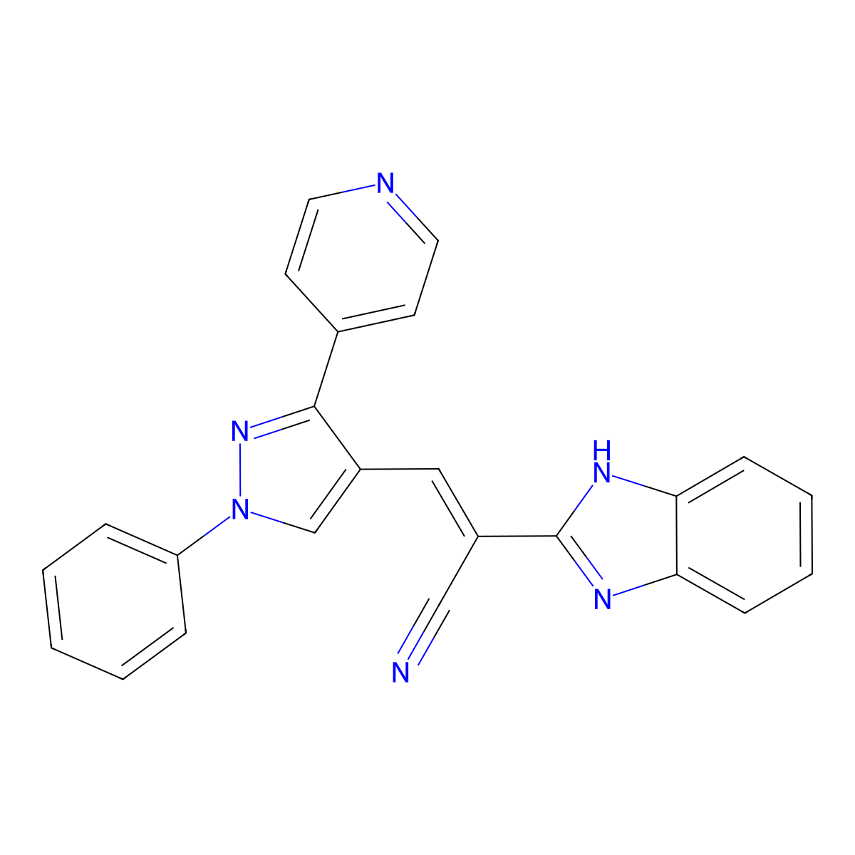 2-(1H-Benzimidazol-2-yl)-3-[1-phenyl-3-(pyridin-4-yl)-1H-pyrazol-4-yl]prop-2-enenitrile molecular structure, CAS 7061-40-7