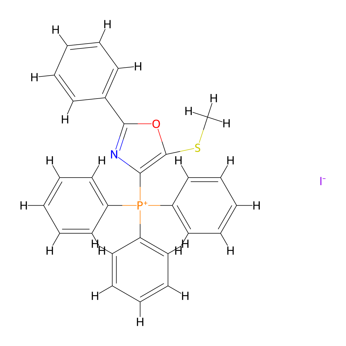 [5-(Methylsulfanyl)-2-phenyl-1,3-oxazol-4-yl](triphenyl)phosphanium iodide molecular structure, CAS 70615-81-5
