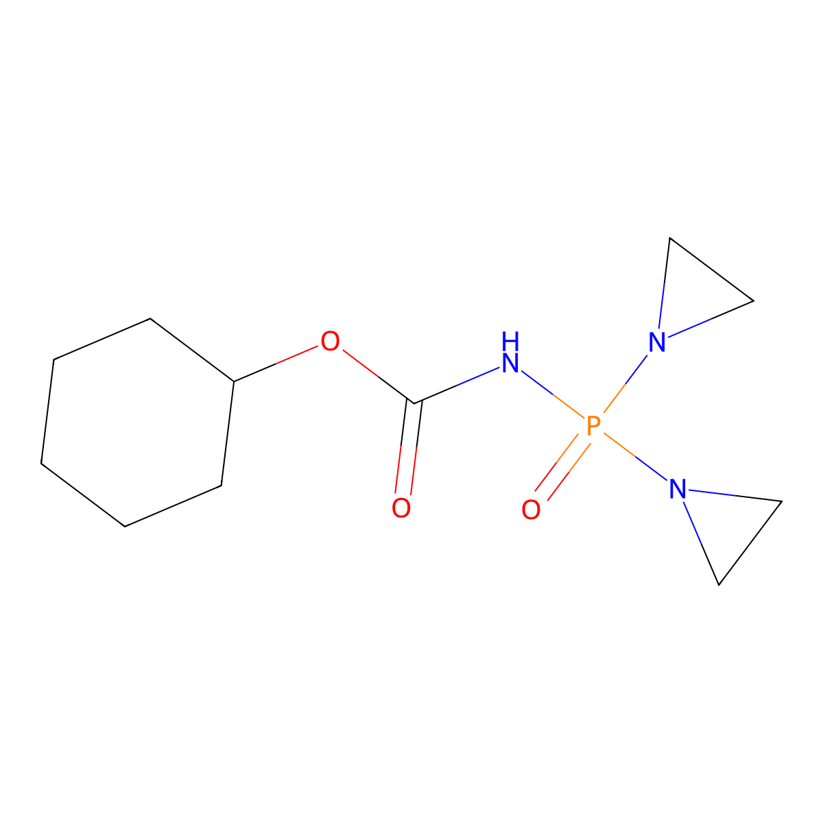 Carbamic acid, (bis(1-aziridinyl)phosphinyl)-, cyclohexyl ester molecular structure, CAS 70647-61-9