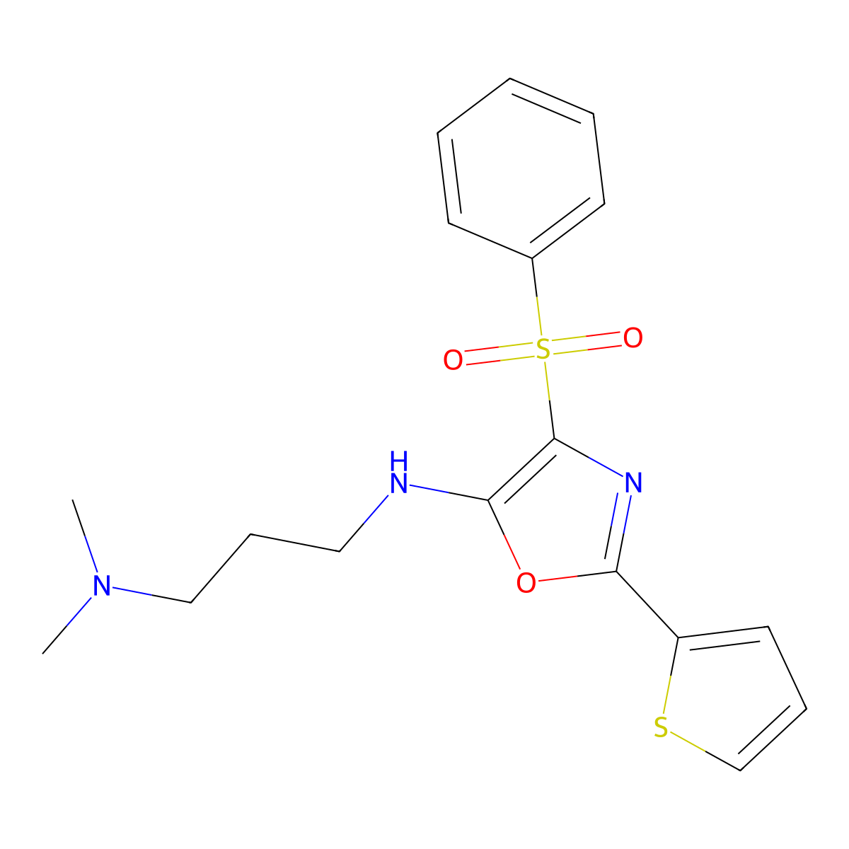 N-[3-(dimethylamino)propyl]-N-[4-(phenylsulfonyl)-2-(2-thienyl)-1,3-oxazol-5-yl]amine molecular structure, CAS 7065-29-4