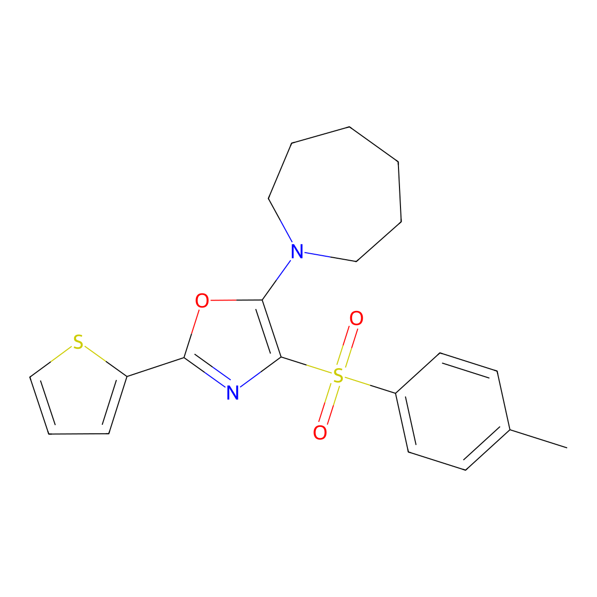 1-[4-(4-Methylbenzene-1-sulfonyl)-2-(thiophen-2-yl)-1,3-oxazol-5-yl]azepane molecular structure, CAS 7065-33-0