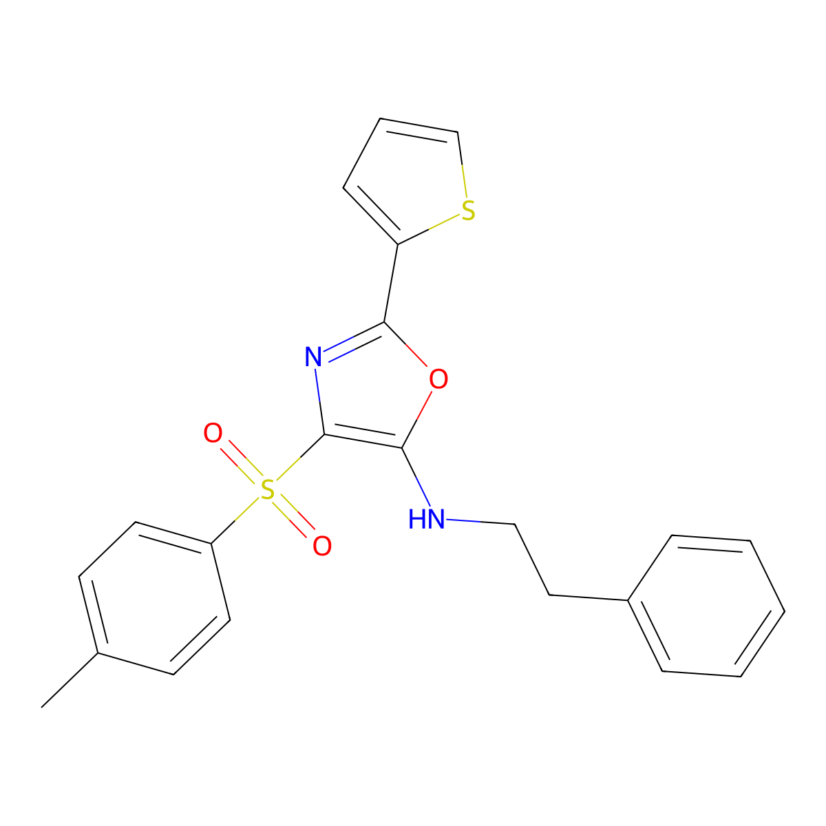 4-(4-methylphenyl)sulfonyl-N-phenethyl-2-thiophen-2-yl-1,3-oxazol-5-amine molecular structure, CAS 7065-34-1