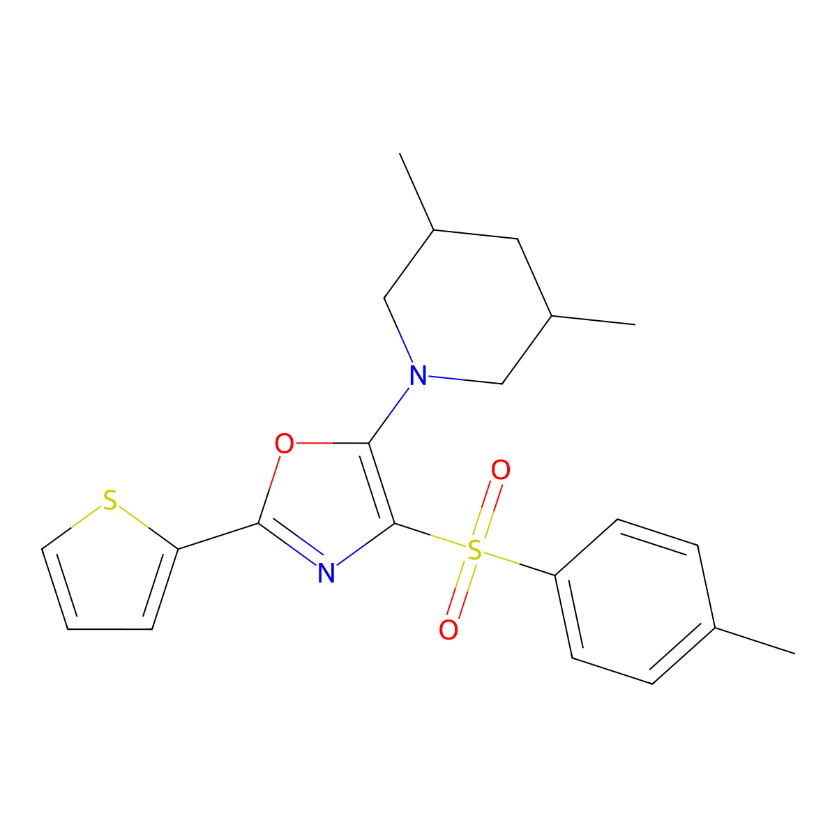 5-(3,5-Dimethylpiperidin-1-yl)-4-(4-methylphenyl)sulfonyl-2-thiophen-2-yl-1,3-oxazole molecular structure, CAS 7065-36-3