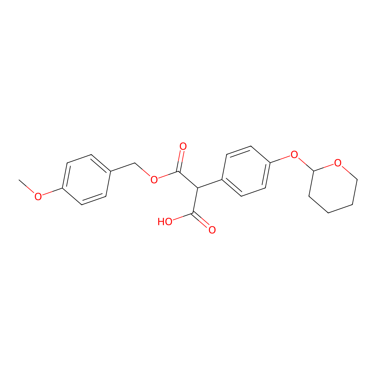 ((4-Methoxyphenyl)methyl) hydrogen (4-((tetrahydro-2H-pyran-2-yl)oxy)phenyl)malonate molecular structure, CAS 70653-29-1
