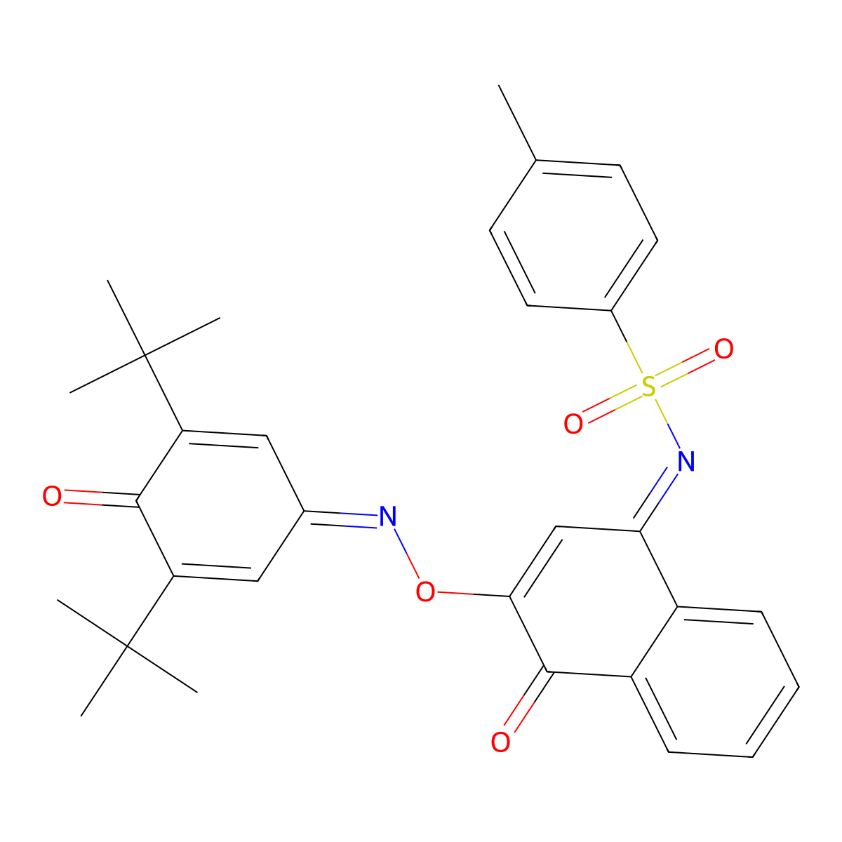 N-[3-{[(3,5-Di-tert-butyl-4-oxocyclohexa-2,5-dien-1-ylidene)amino]oxy}-4-oxonaphthalen-1(4H)-ylidene]-4-methylbenzene-1-sulfonamide molecular structure, CAS 7066-54-8