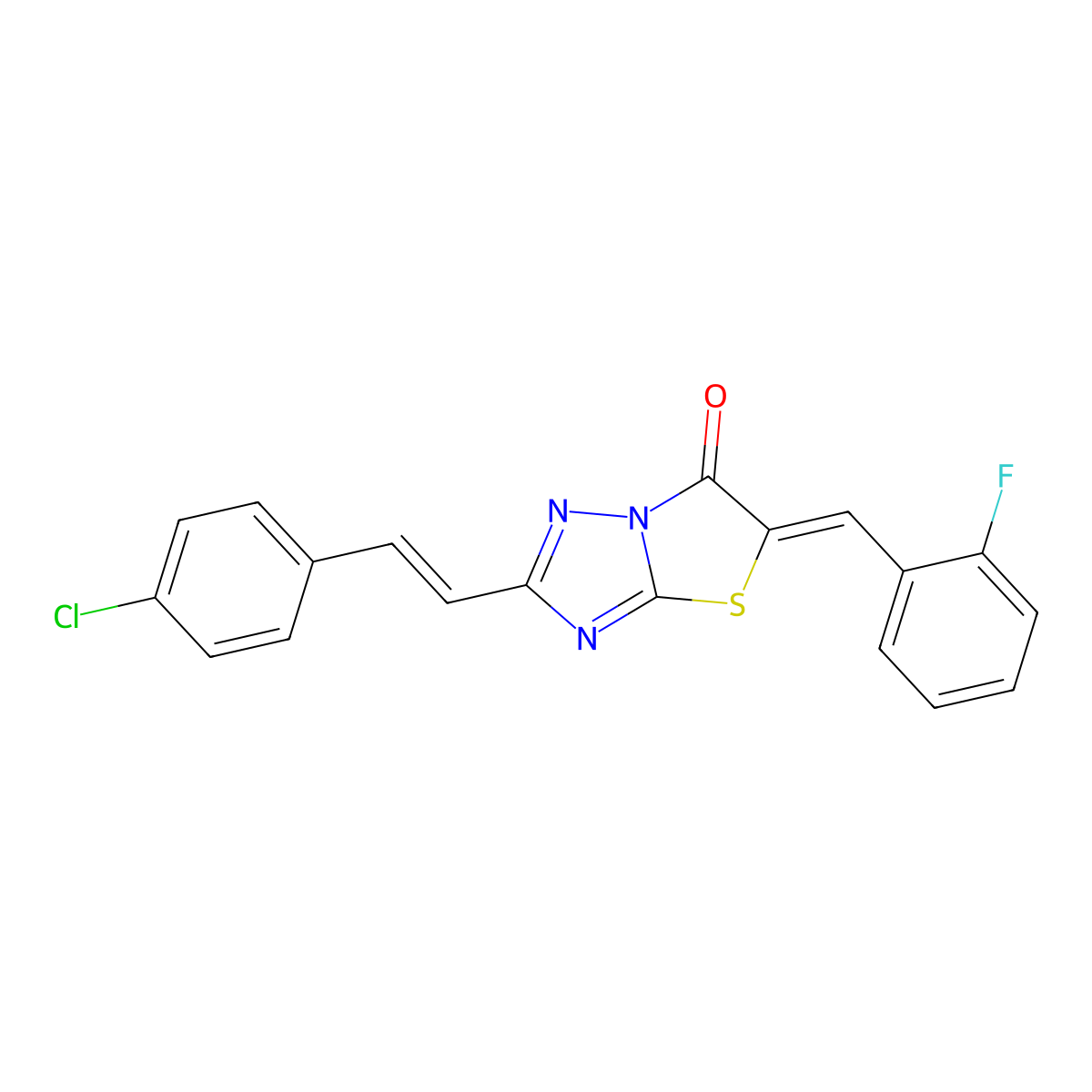 2-[2-(4-Chlorophenyl)ethenyl]-5-[(2-fluorophenyl)methylidene][1,3]thiazolo[3,2-b][1,2,4]triazol-6(5H)-one molecular structure, CAS 7066-64-0