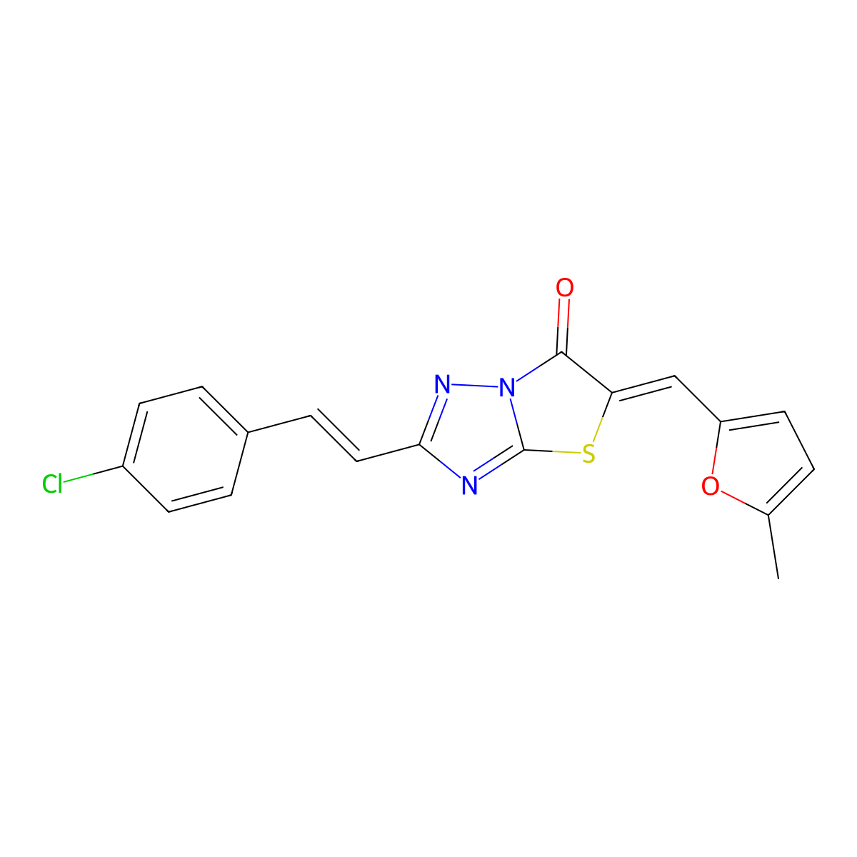 2-[2-(4-Chlorophenyl)ethenyl]-5-[(5-methylfuran-2-yl)methylidene][1,3]thiazolo[3,2-b][1,2,4]triazol-6(5H)-one molecular structure, CAS 7066-66-2