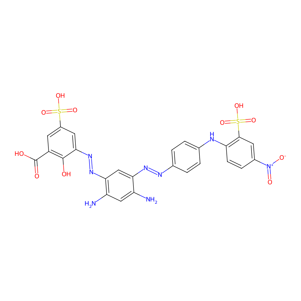 Benzoic acid, 3-(2-(2,4-diamino-5-(2-(4-((4-nitro-2-sulfophenyl)amino)phenyl)diazenyl)phenyl)diazenyl)-2-hydroxy-5-sulfo- molecular structure, CAS 70660-45-6