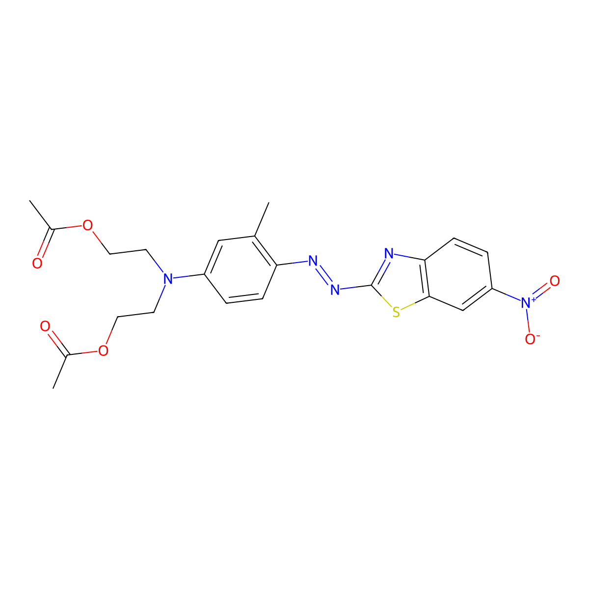 Ethanol, 2,2'-[[3-methyl-4-[(6-nitro-2-benzothiazolyl)azo]phenyl]imino]bis-, diacetate (ester) molecular structure, CAS 70660-53-6