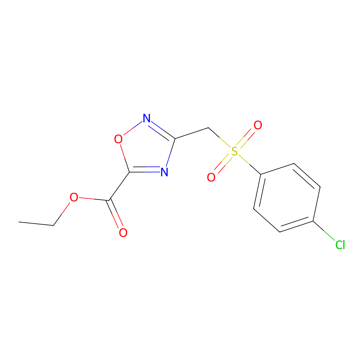 Ethyl 3-{[(4-chlorophenyl)sulfonyl]methyl}-1,2,4-oxadiazole-5-carboxylate molecular structure, CAS 70661-66-4
