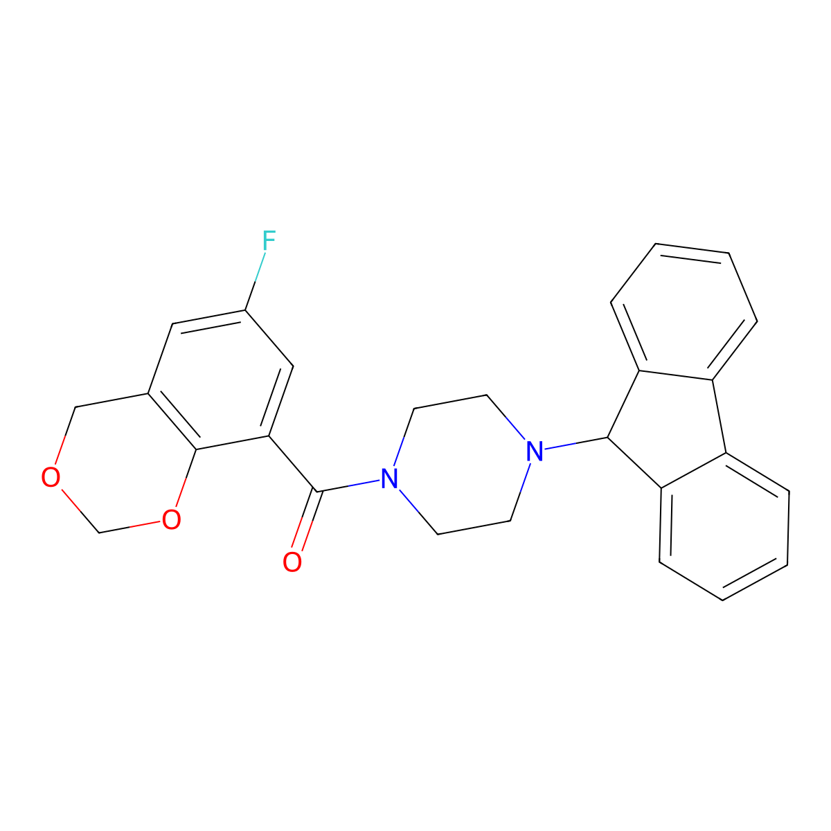 [4-(9H-fluoren-9-yl)piperazin-1-yl]-(6-fluoro-4H-1,3-benzodioxin-8-yl)methanone molecular structure, CAS 706758-28-3