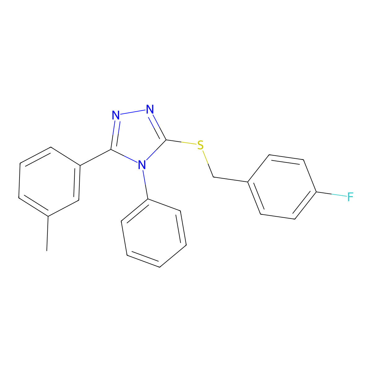 3-[(4-Fluorophenyl)methylsulfanyl]-5-(3-methylphenyl)-4-phenyl-1,2,4-triazole molecular structure, CAS 706762-07-4