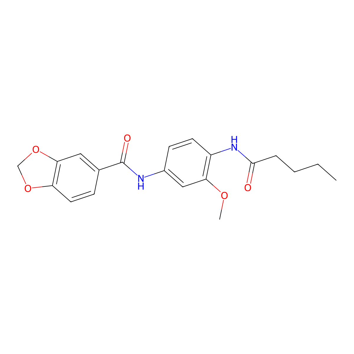 N-[3-methoxy-4-(pentanoylamino)phenyl]-1,3-benzodioxole-5-carboxamide molecular structure, CAS 706762-23-4