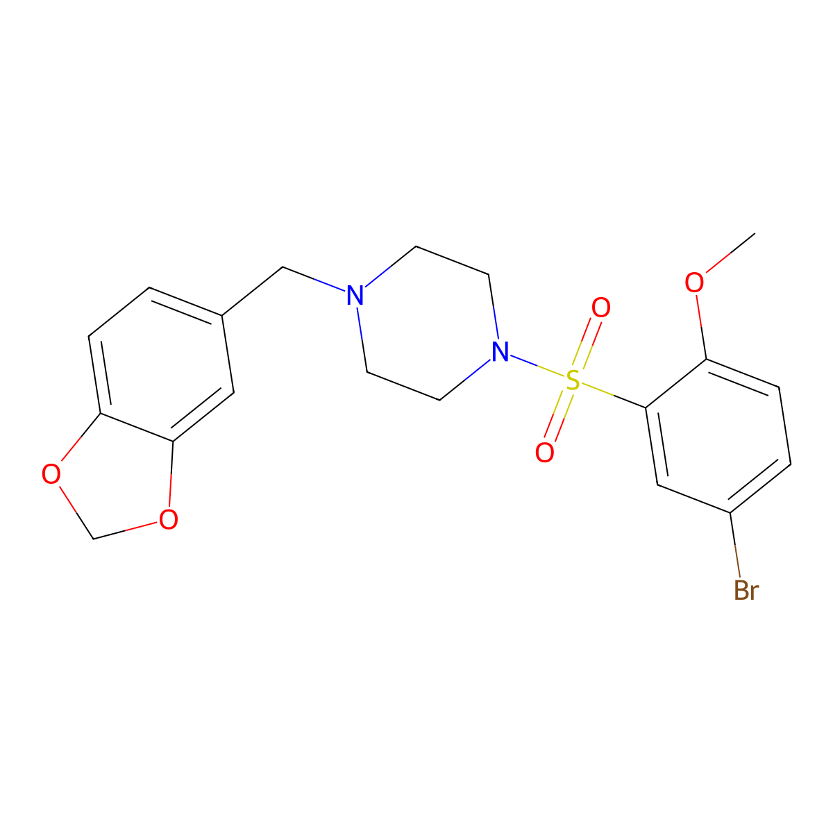 1-(1,3-Benzodioxol-5-ylmethyl)-4-[(5-bromo-2-methoxyphenyl)sulfonyl]piperazine molecular structure, CAS 706762-79-0