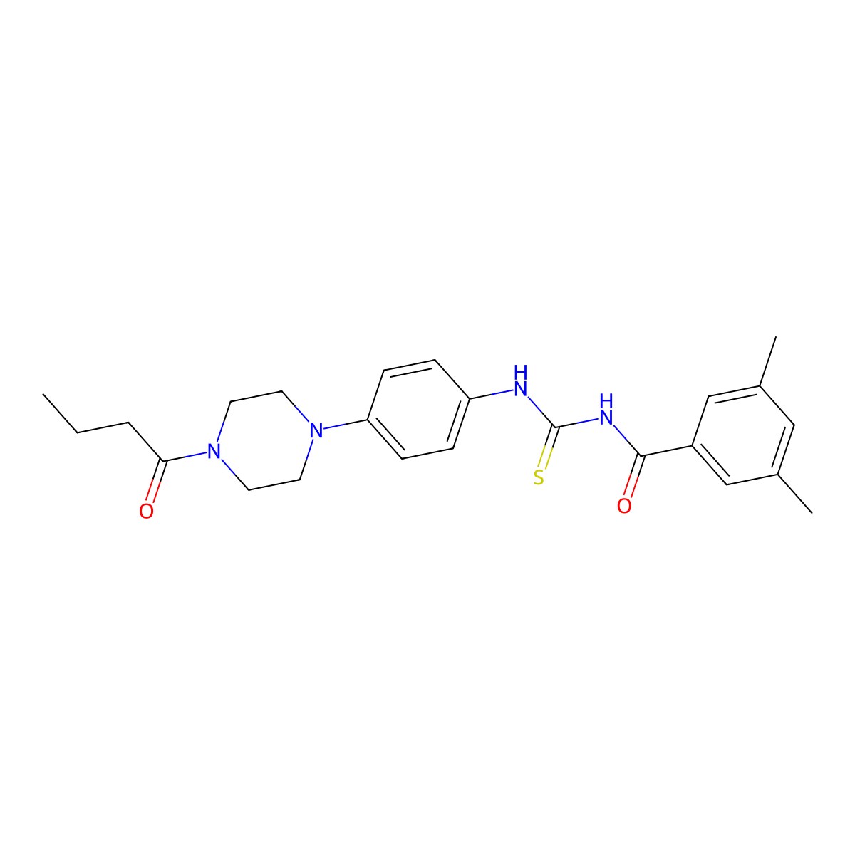 N-[[4-(4-butanoylpiperazin-1-yl)phenyl]carbamothioyl]-3,5-dimethylbenzamide molecular structure, CAS 706762-85-8