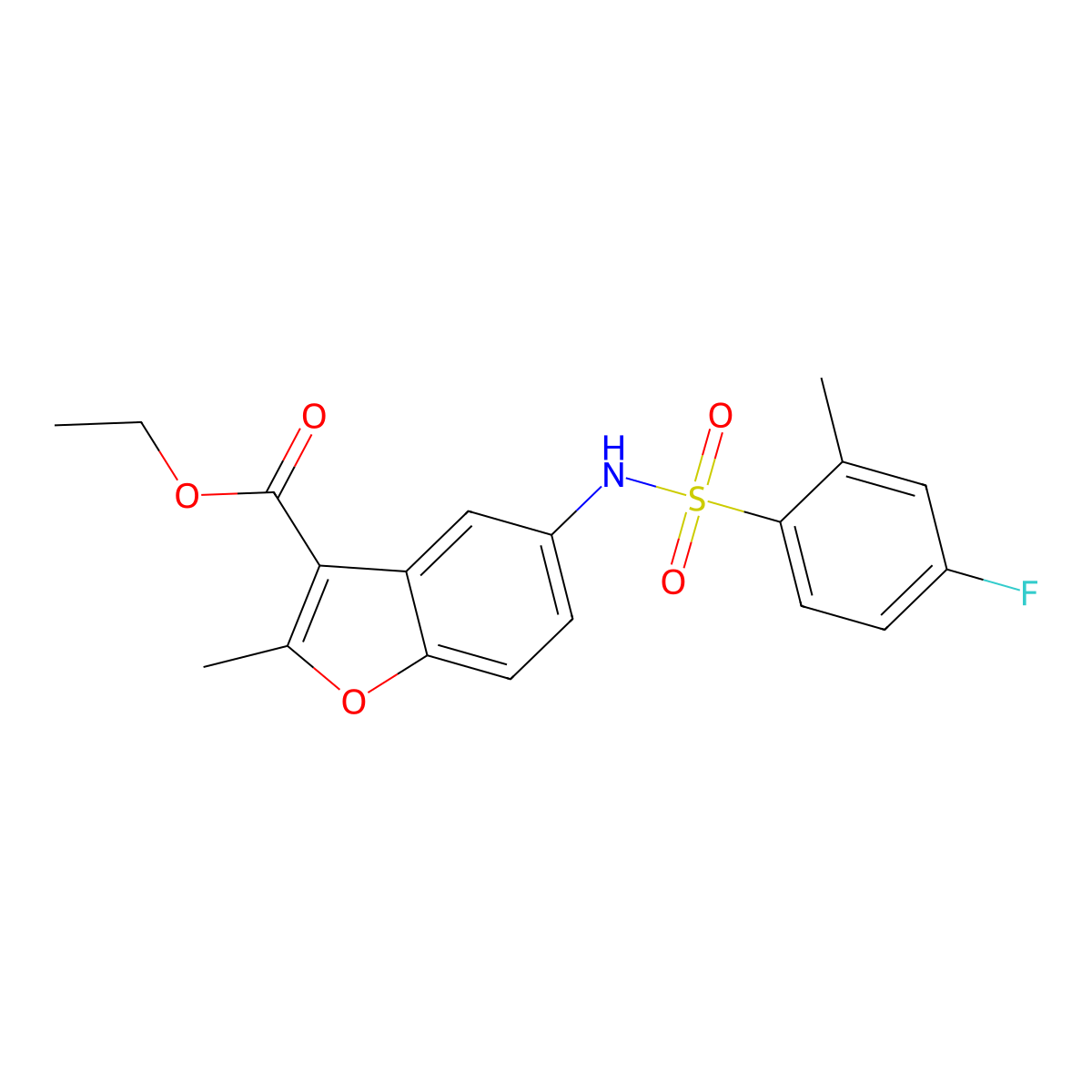 Ethyl 5-[(4-fluoro-2-methylphenyl)sulfonylamino]-2-methyl-1-benzofuran-3-carboxylate molecular structure, CAS 706763-48-6