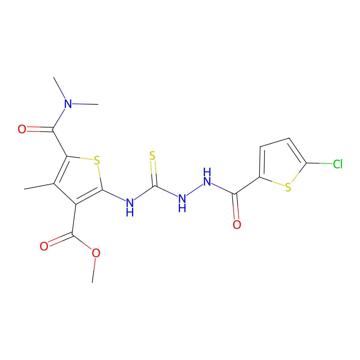 Methyl 2-(2-(5-chlorothiophene-2-carbonyl)hydrazinecarbothioamido)-5-(dimethylcarbamoyl)-4-methylthiophene-3-carboxylate molecular structure, CAS 706763-65-7