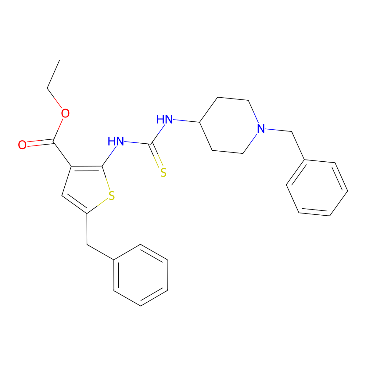 Ethyl 5-benzyl-2-{[(1-benzylpiperidin-4-yl)carbamothioyl]amino}thiophene-3-carboxylate molecular structure, CAS 706764-25-2