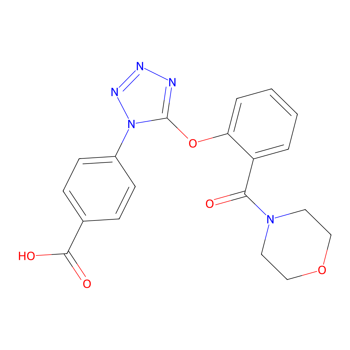 4-[5-[2-(Morpholine-4-carbonyl)phenoxy]tetrazol-1-yl]benzoic acid molecular structure, CAS 706764-87-6
