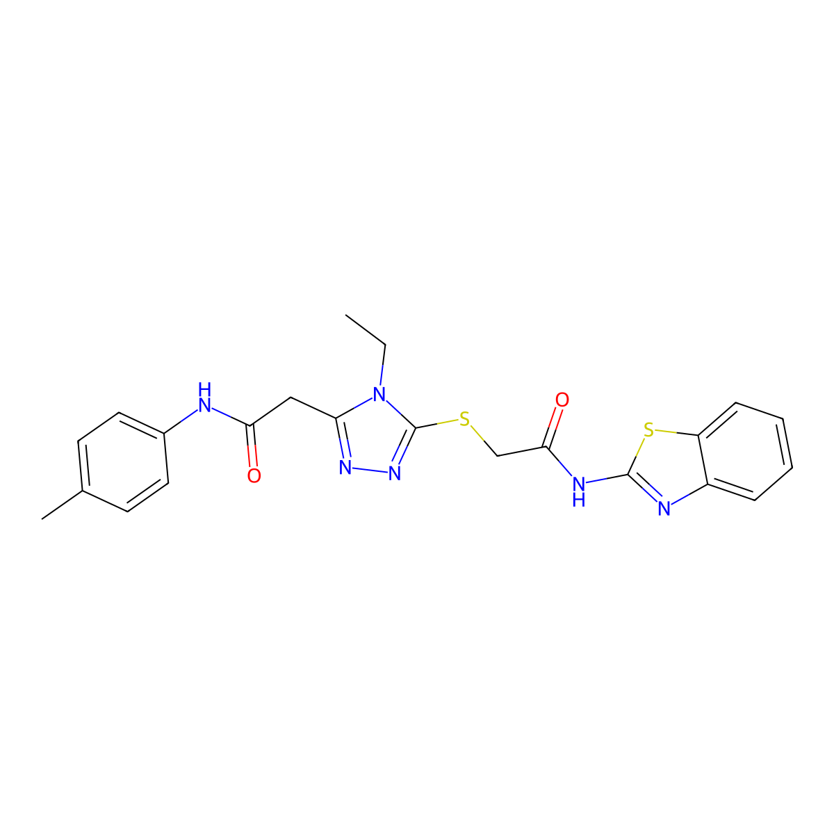 2-[5-[2-(1,3-benzothiazol-2-ylamino)-2-oxoethyl]sulfanyl-4-ethyl-1,2,4-triazol-3-yl]-N-(4-methylphenyl)acetamide molecular structure, CAS 706765-42-6