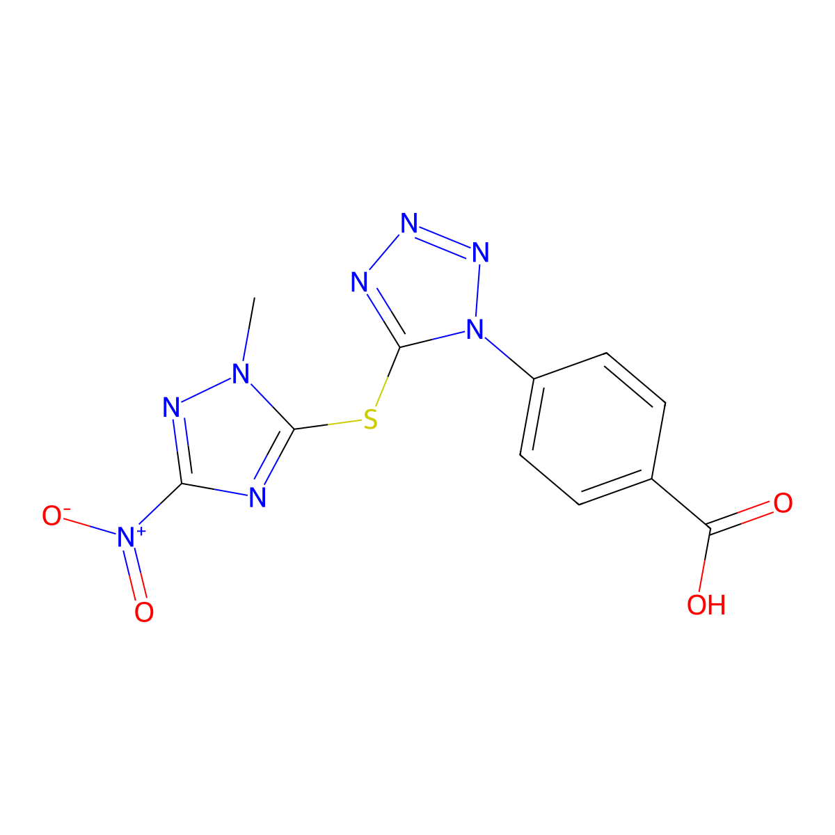 4-[5-[(2-methyl-5-nitro-1,2,4-triazol-3-yl)sulfanyl]tetrazol-1-yl]benzoic Acid molecular structure, CAS 706765-62-0